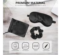 Generic 3pcs Silk Sleep Mask Set with Contoured Eye Patch Fashion Headband Luxury Drawstring Bag for Travel Insomnia Relief Headache Dry-Eye Comfort Lightweight Black Eye Masks for Women