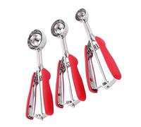 Generic 3PCS Stainless Steel Cookies and Ice Cream Scoop Set with Rebound Design for Fruit and Dessert Scooping (Red)