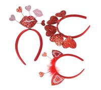 Generic 3pcs Valentine's Day Headband Head Bands Headbands Hair Toppers Party Supplies Hair Ribbons Makeup Bands Valentine Day Decor Holiday Hearts Crown Red Flannel