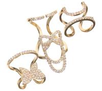 Generic 3pcs Zirconia Fingertip Nail Rings Set for Women Detachable Light Gold Finger Nail Jewelry Stylish Art Accessories for Party and Daily Wear