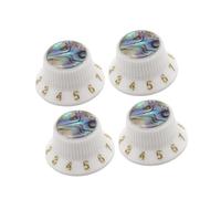 Generic 4 Hut Guitar Knobs, Easy to Install, Stylish Volume And Tone Controls for Guitar Modifications, White gold letter