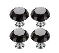 Generic 4 Pack Black Diamond Crystal Glass & Zinc Alloy Cabinet Knobs, 30 mm x 15 mm x 30 mm, Suitable for Cabinet, Drawer, Dresser, Cupboard, Office Furniture