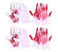 Generic 4 Pairs Halloween Bloody Gloves Fake Blood Splatter, Unisex Horror Prop Costume Accessories, Stretchy PVC Rubber Gloves for Zombie Vampire Festival Cosplay
