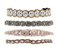 Generic 4 Pcs Rhinestone Beaded Headbands for Women Elastic Hair Bands with Pearl Beads White Button Light Gold and Gunmetal Colors for Wedding and Daily Wear