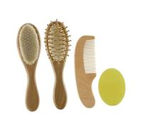 Generic 4 Pcs Wooden Hairbrush and Comb Set for Natural Bathing Tools for Gentle Massage and Cradle Cap Care Safe and Healthy Khaki Bath Set