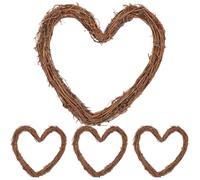 Generic 4 Pieces Heart-Shaped Rattan Wreath Frames 3.94In Natural Vine DIY Rings for Front Door Crafts and Hanging Wall Decor