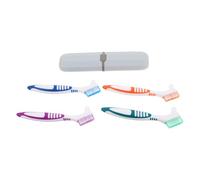 Generic 4 Sets Denture Cleaning Brush with Portable Case, Dual-Angle Small Toothbrush for False Teeth and Retainers, Antislip Handle, Thickened Pp Material Storage Box for Dining