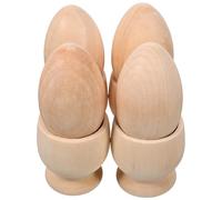 Generic 4 Sets Wooden Egg Holder Tray with Cup-Shaped Stands for DIY Crafts, Unfinished Wooden Eggs for Painting and Easter Party Table Decoration