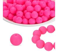 Generic 40Pcs Silicone Beads 15mm Silicone Beads Bulk for Pens Loose Round for Keychain Bracelet Necklace DIY Crafts Making, Hot Pink
