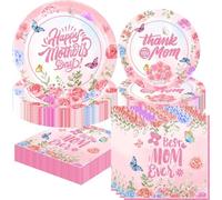 Generic 48pcs Mother's Day Party Supplies - Pink Butterfly Plates & Napkins for 12 Guests