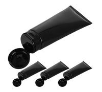 Generic 4pcs 200g Black Cosmetic Plastic Tubes with Glossy Curved Flip Caps, Refillable Travel Size Squeeze Bottles for Shower Gel, Lotion, Toner, Portable Toiletries Containers