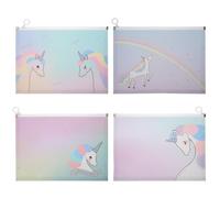 Generic 4pcs A4 Fantasy Pattern Document Pouches Waterproof Pp Plastic File Holders with Zipper for Student Office Storage Multipurpose Travel Organizers Random Style