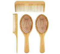 Generic 4pcs Bamboo Hair Comb Set for Scalp Massage and Headache Relief, Smooth Wide Tooth Combs Made of Natural Bamboo, Practical and Creative Hair Brushes for Home Use