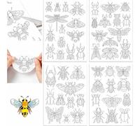 Generic 4Pcs Beetle DIY Water Soluble Stabilizer Embroidery Paper with Pre-Printed Pattern Stick and Stitch Embroidery Paper Wash Away for Hand Sewing