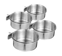 Generic 4pcs Bird Food Cup Birds Water Feeder Bird Food Bowl Parrot Food Dish Parrot Water Cage Bowls Chicken Water Feeder Cup Bird Cages Water Feeders for Birds Silver Stainless Steel