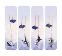 Generic 4pcs Blue Whale Alloy Bookmarks with Pendant, Creative Stationery Set, Practical Decoration Tags, for Reading and Souvenirs, Assorted Colour Vintage Design Style