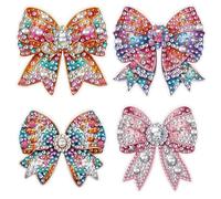 Generic 4PCS DIY Color Rhinestone Bow Diamonds Painting Brooches with Detachable Buckle 5D DIY Rhinestones Lapel Pins Multi-Purpose Special Shaped Diamond Art Brooch for DIY Crafts Wedding Party Gift