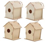 Generic 4pcs DIY Wooden Bird House Kit for Build and Paint Creative Crafting Fun Outdoor Decoration for Imagination Development and Graffiti Painting