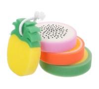 Generic 4Pcs Fruit-Shaped Bath Sponges Set Pineapple Dragon Fruit Orange Green Fruit Exfoliating Shower Body Scrubber for Sensitive Skin