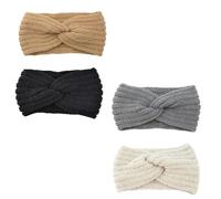 Generic 4Pcs Hand-Woven Woolen Yarn Wide Knotted Cross Hair Bands for Women, Warm Ear Protective Headgear, Soft Knitting Headbands Suitable for Outdoor Winter Use