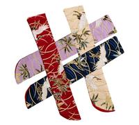 Generic 4pcs Japanese Style Crane Folding Fan Bag Set Silk Fabric Chinese Hand Fan Pouch Organizer Beige Purple Dark Red for Travel and Storage