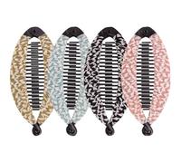 Generic 4pcs Medium Fishtail Banana Hair Clips for Women Fabric Floral Pattern with Geometric Print Assorted Colors Hair Accessories for Fine and Curly Styling