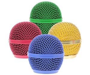 Generic 4pcs Microphone Grill Heads Colorful Replacement Mic Grille Cover for Gold Pink Green Sky Mesh Windscreen for Enhanced Sound Quality