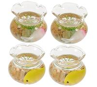Generic 4pcs Mini Glass Koi Air Aquarium Miniature Cup Bowl Water Kit Pool Decor Food Container Tank Brands Fish Feeder Home Accessories 1: 12 House Accessories Doll Tiny Things