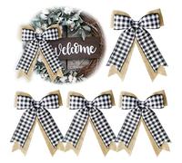 Generic 4pcs Nature Burlap Jute & Wired Ribbon Black Red Buffalo Plaid Bows for Christmas, Thanksgiving & Halloween Decorations (9x12 inches, 4 count)