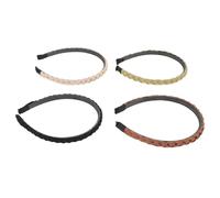 Generic 4pcs Non-slip Braided Hair Braid Headbands with Teeth Thin Braided Hairbands for Stable Hold for Makeup Face Wash Yoga Fashionable Accessories in Black Green Beige Light Brown