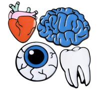 Generic 4pcs Novelty Organ Brooch Pins Alloy Heart Tooth Eyeball and Brain Design Not Easy to Break Fine Workmanship Fashion Accessories for Valentines and School