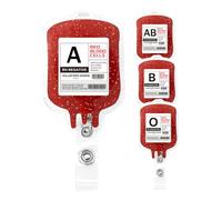 Generic 4Pcs Retractable Acrylic Glitter Badge Reels for Nurses and Healthcare Workers Alligator Clip Name Tag Holders with Blood Type Id Cards