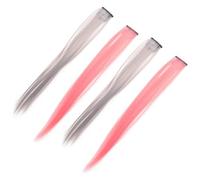 Generic 4pcs Short Invisible Party Hairpieces Seamless Straight Hair Extensions for Women Festival Accessories White Tea Gray Cherry Blossom Pink