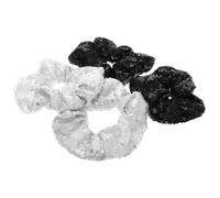 Generic 4pcs Sparkly Sequin Hair Scrunchies Black Silver Metallic Elastic Ponytail Holders No Damage Hair Ties for Dance Gym and Party