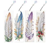 Generic 4Pcs Special Shape Beautiful Feathers Bookmark Art Projects DIY Bookmarks Kits Bookmark Making Kit for Reading Day Gift