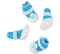 Generic 4pcs Stylish Dog Shoes Breathable Lightweight Mesh Slip Resistant Protectors for Outdoor Walking 1.8x1.3in (Blue)