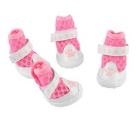 Generic 4pcs Stylish Dog Shoes Breathable Lightweight Mesh Slip Resistant Protectors for Outdoor Walking 1.8x1.3in (Pink)