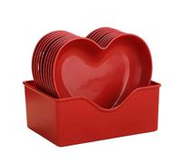 Generic 5/10Pcs Red Heart-Shaped Dinner, Dessert Plates, Lightweight, Sturdy, Heart-shaped, Multipurpose, Smooth Surface, Dishwasher Safe, 10pcs S Disc with Base