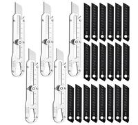 Generic 5.5 in / 14 Cm Silver 5 Pcs Set Steel Utility Knife, with 20 Sk5 Heads, Heavy Duty Snap Off Box 10-in-1 Multi-Function Cutter, for DIY, Crafts, and Office