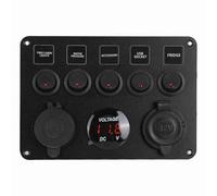 Generic 5 Gang LED Toggle Switch Panel with Digital Voltmeter for RV Car Motorboat Durable Aluminum Alloy Red Green (Red)