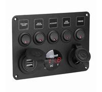 Generic 5 Gang LED Toggle Switch Panel with Digital Voltmeter for RV Car Motorboat Durable Aluminum Alloy Red Green (Red)