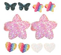 Generic 5 Pairs Glitter Hair Ties for Elastic High-elasticity Ponytail Holders with Rainbow Gradient Star and Heart Sequins Comfortable Soft Hair Bands for Daily Party and School Use