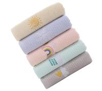 Generic 5 pcs Absorbent Cotton Hand Towels for Cute Embroidered Face Washing Towels in Yellow Pink Green Blue Gray Soft Washcloths for Shower and Travel Use