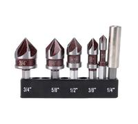 Generic 5 Pcs Countersink Drill Bit Set, 1/4in 3/8in 1/2in 5/8in 3/4in Flute 85 Degree Hex Shank M35 Cobalt HSS with Connection Rod, for Wood Plastic Acrylic Copper Aluminum Alloy