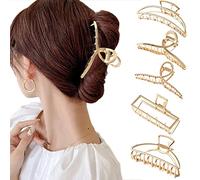 Generic 5 Pcs Metal Large Hair Claw Clips Strong Hold Anti-Slip Gold Claw Clips For Thick Hair Vintage Shark Hair Clip Clamps Hair Accessories For Women
