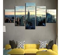 Generic 5-Piece Modular Canvas Wall Art - Framed, Landscape, Contemporary, Mixed Colors (Cityscape), Living Room, 150 x 100 cm (Without Frame), 5 Count