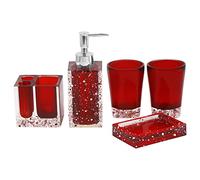 Generic 5-Piece Resin Bathroom Accessory Set with Soap Dish, Dispenser, Toothbrush Holder and Tumbler, Red