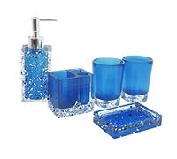 Generic 5-Piece Resin Bathroom Accessory Set with Soap Dish, Dispenser, Toothbrush Holder and Tumbler, Blue