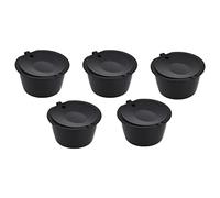 Generic 50ml Reusable Coffee Capsule Set with Measuring Spoon for Coffee Machines, 5pcs Stainless Steel Filter Cups for Lovers (Black)