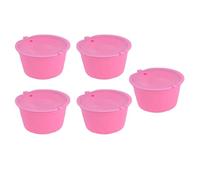 Generic 50ml Reusable Coffee Capsule Set with Measuring Spoon for Coffee Machines, 5pcs Stainless Steel Filter Cups for Lovers (Pink)
